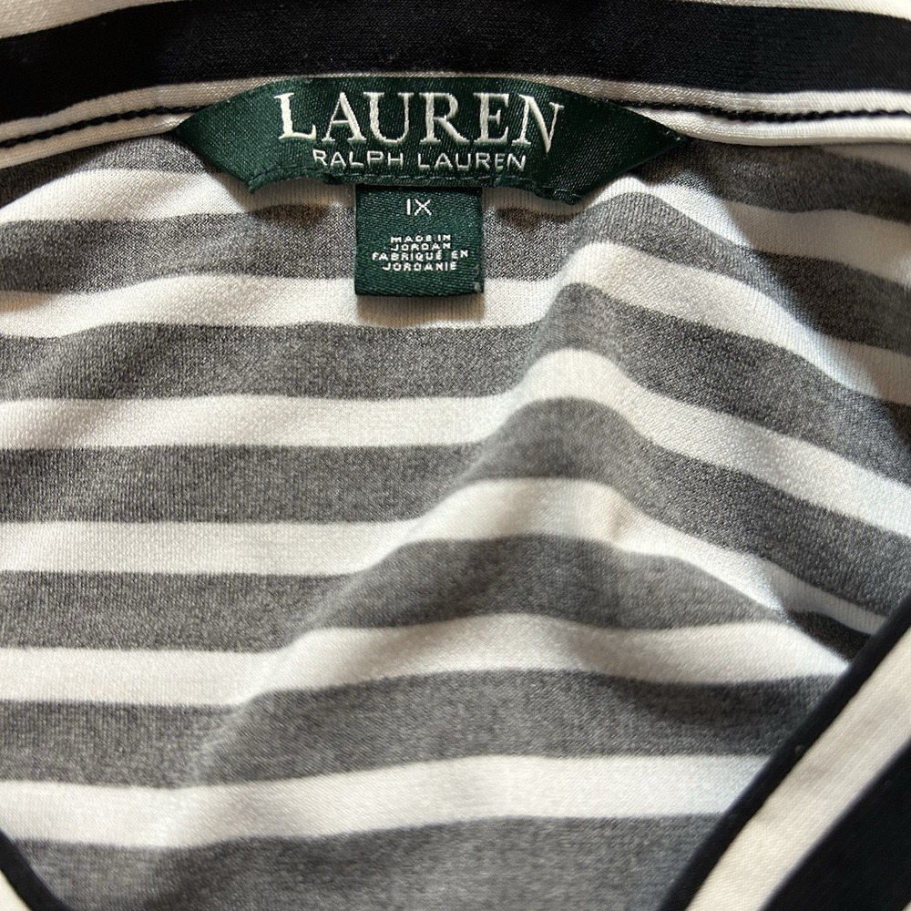 LRL Ralph Lauren Women 1X Short Sleeve Poly Knit Black White Striped Top Stretch - Picture 3 of 4